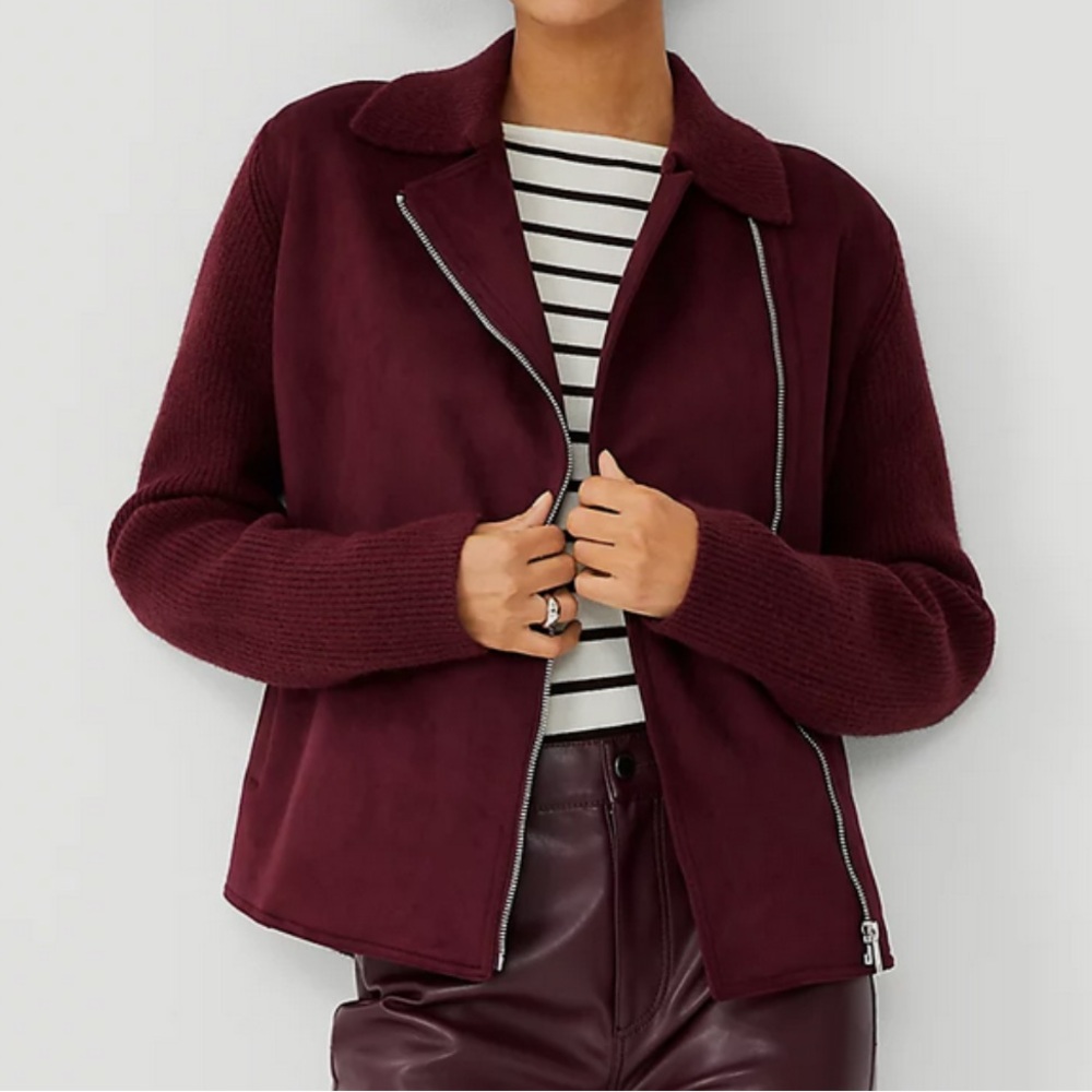 Ann Taylor faux suede moto sweater jacket
